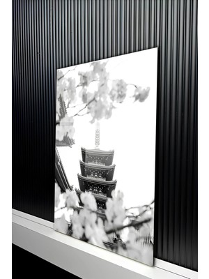 KutuTR Japon Mimarisi Pagoda ve Çiçek Temalı Temperli Cam Tablo 50X70 cm 2d Uv Baskı - YCT387