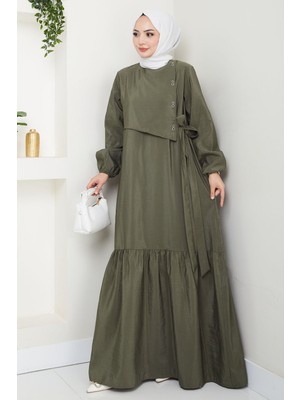 inStyle Kuş Gözü Detaylı Modal Haki Elbise