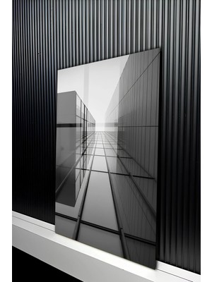 KutuTR Modern Siyah Beyaz Mimari Bina Yansımalı Temperli Cam Tablo 50X70 cm 2d Uv Baskı - YCT385