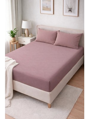Clasy Ranforce Lastikli Çarşaf Seti Çift Kişilik Toz Pembe ÇKLÇ-254 %100 Pamuk