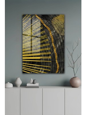 KutuTR Altın Buddha Figürlü Siyah Mermer Desenli Modern Temperli Cam Tablo 2d Uv Baskı - YCT648