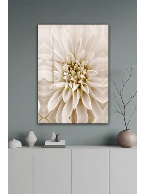 KutuTR Bej Tonlu Dahlia Çiçeği Desenli Modern Temperli Cam Tablo 2d Uv Baskı - YCT638