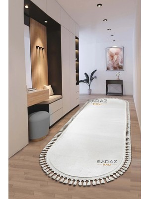 Saraz Halı Puffy Gri Oval Örgü Saçaklı Peluş Yumuşacık Yıkanabilir Kaymaz Taban Halı Salon Oturma Odası