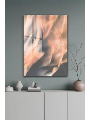KutuTR Soft Somon ve Krem Tonlarda Sanatsal Tüy Temperli Cam Tablo 50X70 cm 2d Uv Baskı - YCT529