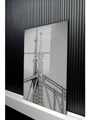 KutuTR Siyah Beyaz Estetik Gotik Mimari Detaylı Temperli Cam Tablo 50X70 cm 2d Uv Baskı - YCT483