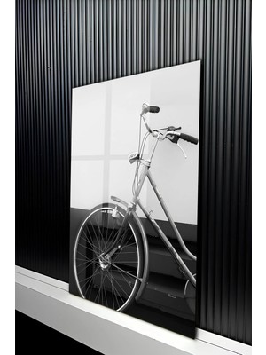 KutuTR Siyah Beyaz Retro Bisiklet Temalı Temperli Cam Tablo 50X70 cm 2d Uv Baskı - YCT481