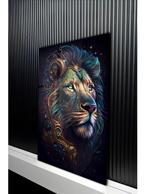 KutuTR Sanatsal Desenli Görkemli Aslan Portresi Cam Tablo 50X70 cm 2d Uv Baskı - YCT459
