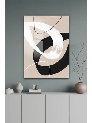 KutuTR Bej Zemin Üzerine Abstract Sanat Dekoratif Temperli Cam Tablo 2d Uv Baskı - YCT621