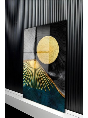 KutuTR Zümrüt Yeşili ve Altın Varaklı Temperli Cam Tablo 50X70 cm 2d Uv Baskı - YCT442