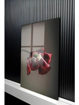 KutuTR Minimalist Tek Dal Lale Temalı Temperli Cam Tablo 50X70 cm 2d Uv Baskı - YCT409