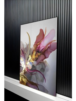 KutuTR Sanatsal Akışkan Formlu Çiçek Temperli Cam Tablo 50X70 cm 2d Uv Baskı - YCT463