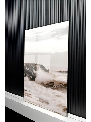 KutuTR Modern Deniz Dalgası ve Kayalık Temalı Temperli Cam Tablo 50X70 cm 2d Uv Baskı - YCT332