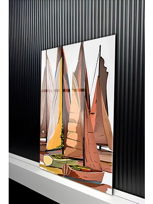 KutuTR Modern Soyut Yelkenli Gemi Temalı Sıcak Renkli Temperli Cam Tablo 50X70 cm 2d Uv Baskı - YCT318
