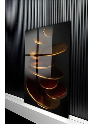 KutuTR Modern Gold Soyut Geometrik Döngü Tasarımlı Temperli Cam Tablo 50X70 cm 2d Uv Baskı - YCT312