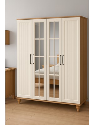 Arion Kids Nefes 4 Kapaklı Çekmeceli Dolap | 1. Sınıf MDF Gövde | Ağaç Ayaklar