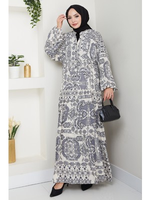 inStyle Mozaik Desen Gri Viskon Elbise