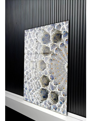 KutuTR Geleneksel Çini Desenli Mozaik Tasarım Temperli Cam Tablo 50X70 cm 2d Uv Baskı - YCT390