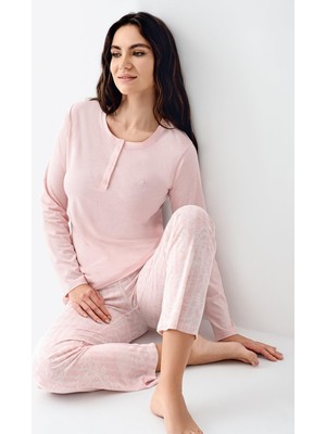 Pierre Cardin Paris Premium Kadın Pamuklu Modal Desenli Rahat Kalıp Uzun Kollu Pijama Takım
