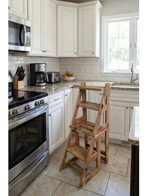 Mutfy Ahşap 4 Basamak Merdiven - Portatif Demonte ve Ergonomik Ev Tipi Sandalye Merdiven 110 Kg Kapasiteli