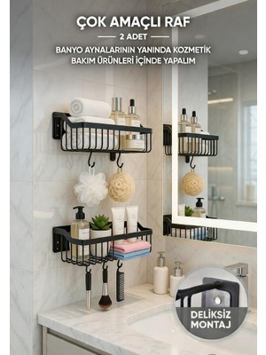 Yapışkanlı Banyo Şampuanlık Mutfak Düzenleyici Raf Organizer 2li Delmeden Montaj