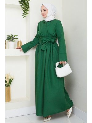 inStyle Asimetrik Düğme Detaylı Zümrüt Yeşili  Elbise