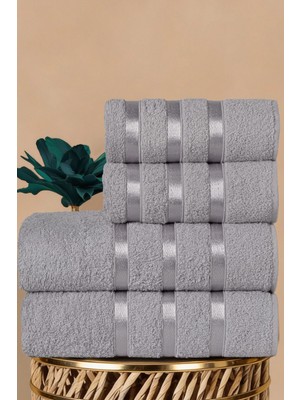 DNZGÜLCAN 4'lü %100 Pamuk Saten Kurdele Detaylı Havlu Seti - 2 Adet 70X140, 2 Adet 50X90 - Ultra Soft, Premium