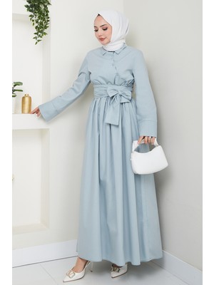 inStyle Asimetrik Düğme Detaylı Bebe Mavisi Elbise