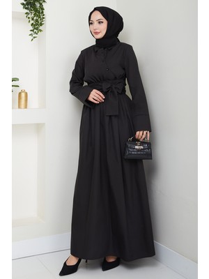 inStyle Asimetrik Düğme Detaylı Siyah Elbise