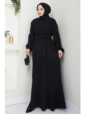 inStyle Krep Lastikli Siyah Elbise