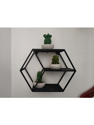 Altıgen Duvar Rafı – Modern Metal Görünümlü Dekoratif Duvar Rafı – Hobi & Gamer Oda Rafı