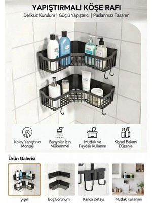 Banyo Mutfak Köşe Rafı Kendinden Yapışkanlı Organizer Duş Köşe Rafı