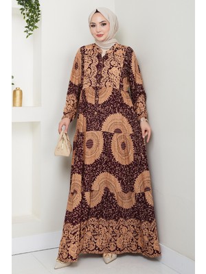 inStyle Mandala Desen Bordo Viskon Elbise