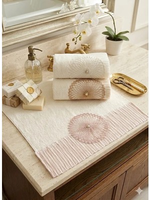 Z&N Style Annem (3.lü Set) Çeyizlik 50X90 Cm. Kadife Doku Piliseli Dantelli El ve Yüz Lüks Havlu Seti
