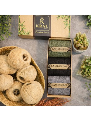 Kral Socks Erkek - Kadın Termal Etkili 3 Çift Kutulu Kışlık Yünlü Lambswool Çorap