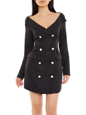 F21 Tüvit Çift Düğmeli Mini Elbise