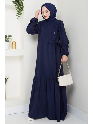 inStyle Kuş Gözü Detaylı Modal Lacivert Elbise