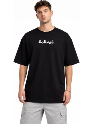 Erkek Bisiklet Yaka Baskılı Kısa Kollu Tişört Streetwear Günlük Basic Pamuklu T-Shirt - Siyah