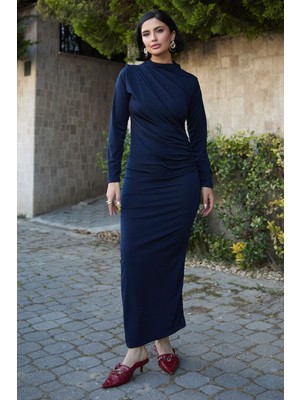 inStyle Büzgülü Sandy Lacivert Elbise