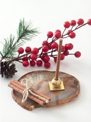 %100 Doğal Gerçek Akik Taşı Pirinç Tütsülük-Kahverengi