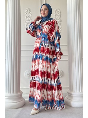 inStyle Etnik Ebruli Kırmızı  Viskon Elbise