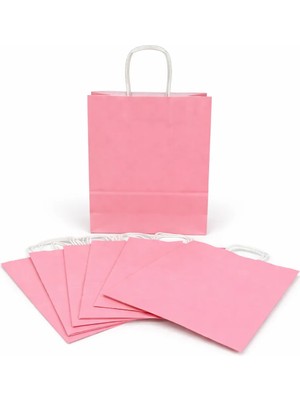 İğne İzi 1.kalite 22X6 cm (12ADET) Toz Pembe Renkli Kraft Kagıt Çanta,hediye Poşeti, Hediye Paketi, Kraft Çanta