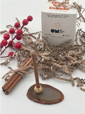 Doğal Akik Taşı Simple Pirinç Tütsülük - Kahverengi