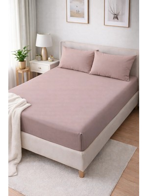 Clasy Ranforce Lastikli Çarşaf Seti Çift Kişilik Gül Kurusu ÇKLÇ-259 %100 Pamuk