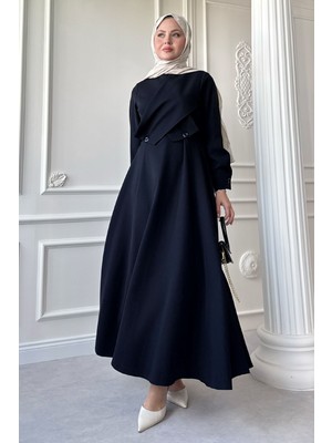 inStyle Çapraz Kapak Detay Koyu Lacivert Dabıl Elbise