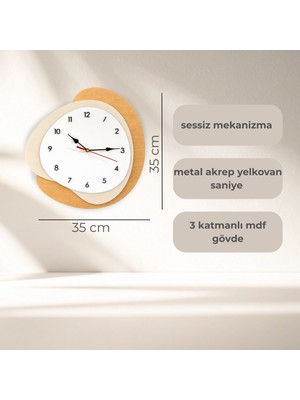 Lodos Modern Asimetrik Tasarım Ahşap Duvar Saati - 35 cm - Sessiz Akar Mekanizma