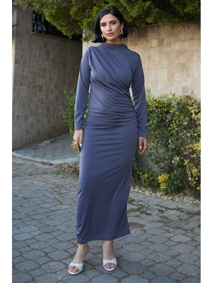 inStyle Büzgülü Sandy Gri Elbise