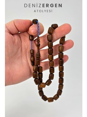 Deniz Ergen Tesbih Sertifikalı Orjinal Aslan Ağacı Sistem Püsküllü Kapsül 9 x 12 Koyu Kahverengi Tesbih