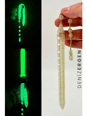 Deniz Ergen Tesbih Kedi Gözü Fosforlu Karanlıkta Parlayan 33LÜ El Boy Küre 7 x 11 mm Arpa Kesim Tesbih