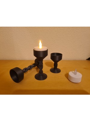 3’lü Dekoratif LED Mumluk Seti – Zincir Detaylı Siyah Mum Standı – Masaüstü Ortam Aydınlatma