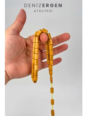 Deniz Ergen Tesbih Orjinal Sertifikalı Doğal Şimşir Ağacı 7 x 11 Kesme Sarı Tesbih